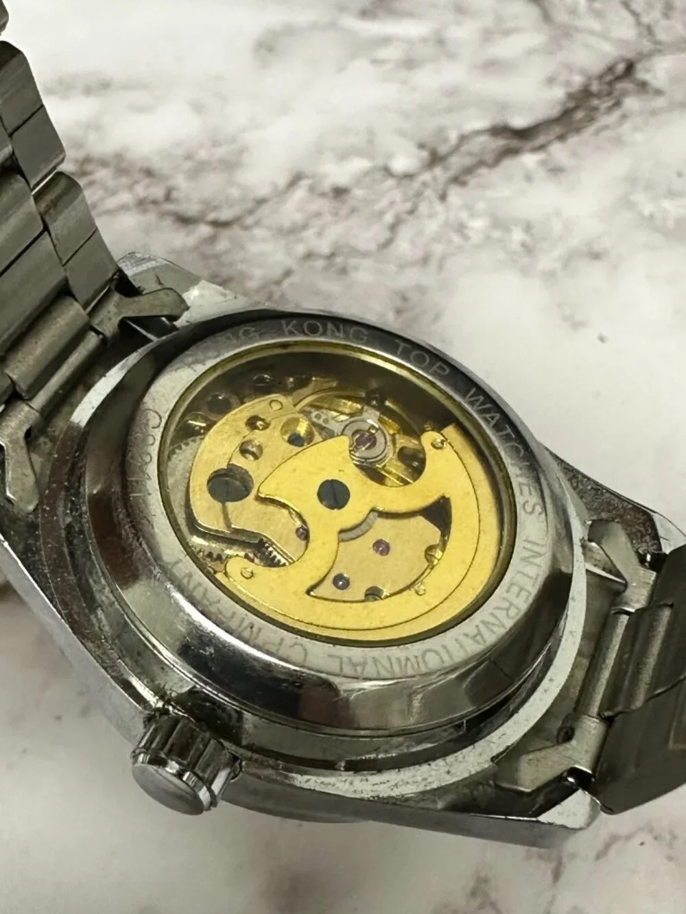 Fineatmatic Watch Men Silver Tone Skeleton Automatic Dial Mouse Ears 38MM 8.5